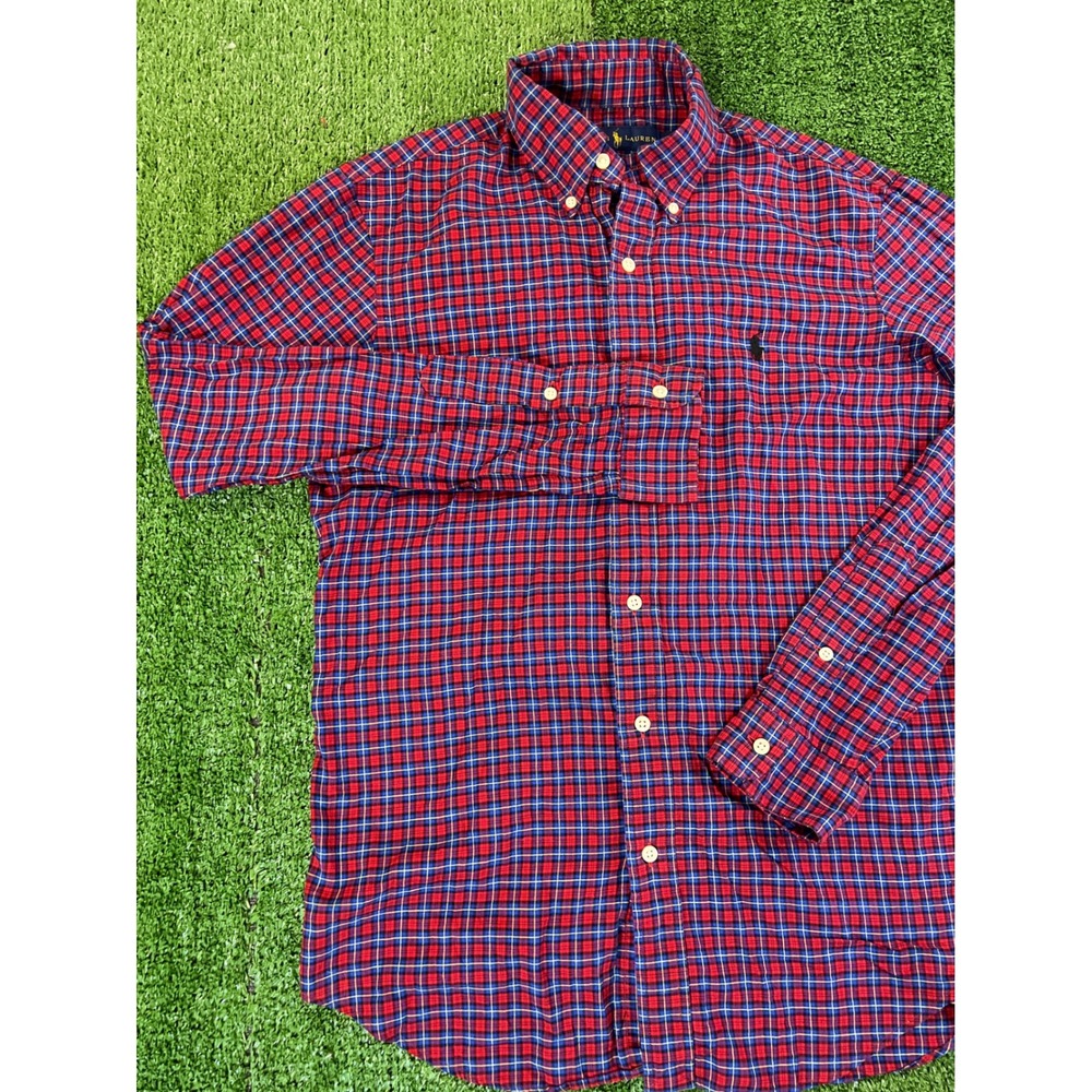 Polo Ralph Lauren Mens Small Plaid Button Down Shirt Red Blue White Long Sleeve